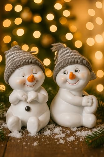 khevga Juego de 2 Figuras de muñeco de Nieve, de pie y Sentado, decoración navideña en Gris y Rojo, clásicas o Divertidas, Ideales para alféizar de Ventana, Mesa y decoración de Invierno (Gris