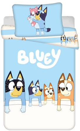 Jerry Fabrics Bluey Parure de lit 2 pièces avec Housse de Couette et taie d'oreiller pour bébé et Tout-Petit, Housse de Couette 100 × 135 cm + taie d'oreiller 40 × 60 cm