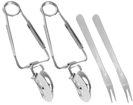 Lurrose Pinzas para Mariscos de Acero Inoxidable 4 Piezas Tenedores para Caracoles y Ostras, Abrazaderas Multifuncionales Resorte para Buffet, Ensalada y Cocina Doméstica