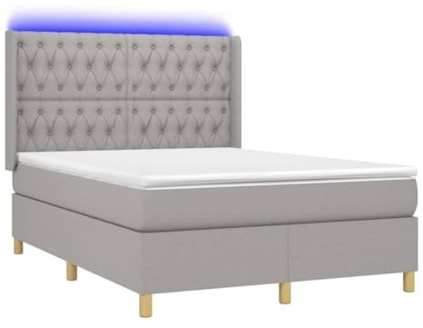 XHNIFBN Boxspringbett 140x190 cm Hellgrau mit Matratze LED Federkern Polsterbett für Schlafzimmer und Gästezimmer