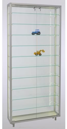 MHN Sammlervitrine & Standvitrine 19 x 78 x 183,5 cm – Flache Glasvitrine zur Wandaufstellung, abschließbar – LED Beleuchtung – für Modellautos, Modell-Eisenbahn oder Figuren