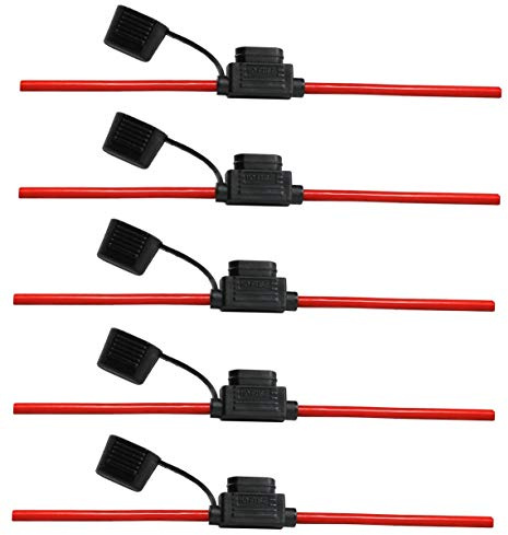 Offgridtec 6 mm² plattsäkringshållare för bilbladssäkringar, isolerat gummihölje med vattentätt lock, 40 A, 25 cm kabel, överströmsskydd för fordon, solar, industritillämpningar (5 stycken)
