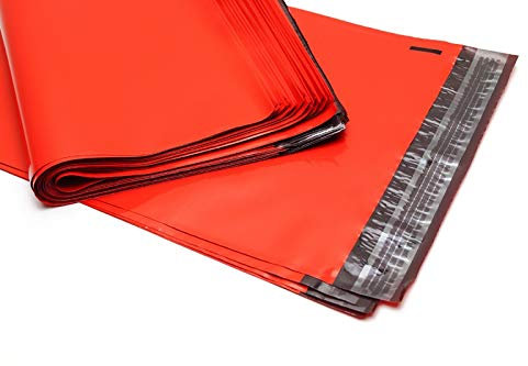 100 Farbige Folien-Versandtaschen - Bunte Klappenbeutel mit Selbstklebeverschluß, unbedruckt, LDPE, recycelbar Format 360 x 500, Farbe rot