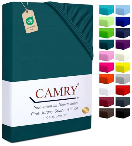 Camry Spannbettlaken 180x200cm - 200x200cm Petrol Baumwolle Bettlaken Jersey Spannbetttuch Oeko-Tex