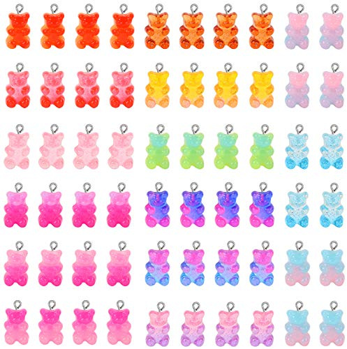 Gukasxi 60 Pcs Cute Bear Charm Pendants, Gummy Resin Bear Charms in 15 Colors, Pendants for DIY Jewelry Making, for Children Girls