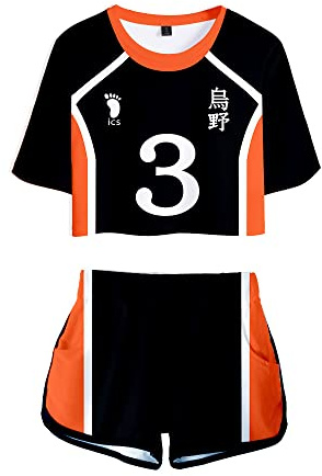LKY STAR Haikyuu!! Sommer mit Anime Volleyball Crop Top und Shorts,Karasuno Volleyball Trainingsanzug 2 Stück Set