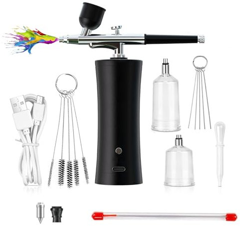 RoseFlower Kit de aerógrafo, Juego de Aerógrafo de Mano Recargable para Maquillaje, Pintura, Modelado, Manualidades, Manicuras, Tatuajes, Decoración de Pasteles - Negro