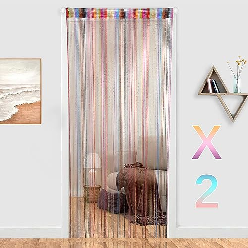 HYSENM 2 Tende 100 x 200 cm Tenda a Fili Glitterata Pannelli divisori per interni Tende per porta finestra Divisorio di Stanze Tenda zanzariera porta finestra, Multicolore