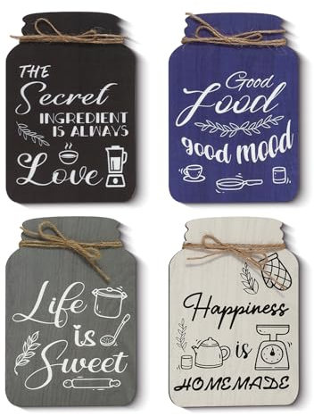 decalmile 4 Piezas Letrero de Madera Cocina Colgante de Pared Motivadoras Frases Placa Decorativa Vintage Decoración de Pared Comedor Restaurante Granja Bar