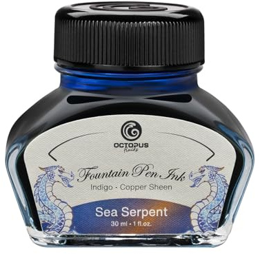 Octopus Fluids Sea Serpent Sheen Ink, inchiostro per penna stilografica in barattolo, inchiostro lucido, blu, 30 ml