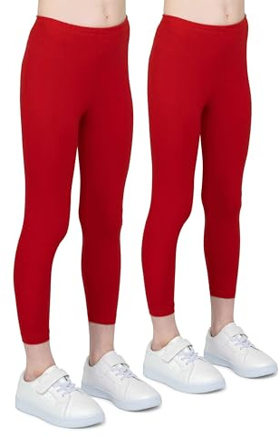 Infatti 2-Pack Leggings en Coton Respirant pour Filles - Pantalons Élégants et Confortables pour Enfants - Sport, Ballet, École, Gymnastique - Rouge, 10 Ans (140 cm)