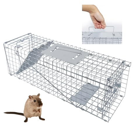 HSHa Lebendfalle Mausefalle 62cm x 19cm x 22cm Tierfalle Lebendfalle für Ratten Marder Garten Marderfalle Rattenfalle Kaninchen, Silber