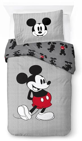 Jay Franco Disney Mickey Mouse Stripes 100% Cotton Single Duvet Cover Set - Includes 50 x 70cm Pillowcase