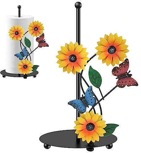 Kitchen Roll Holder Sunflower Paper Towel Holder Black Metal Free Standing Non Slip Countertop Organizer Vintage Farmhouse Home Decoration (Butterfly)