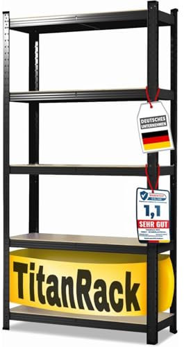 Karat Étagère pour charges lourdes pour garage, cave, atelier, étagère enfichable, large plage de rangement, étagère de cave, étagère d'angle, étagère à pneus, étagère grillagée, noire, 30x70x150