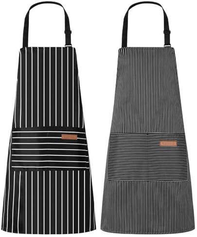 Candcamp 2 Pack Chef Apron - Men & Women, Black Stripe, Kitchen & Gardening