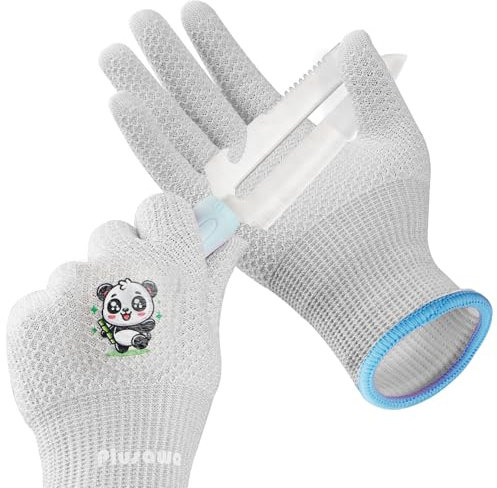 Plusawa Gants résistants aux coupures pour enfants, protection contre les coupures de classe D, grande flexibilité, confort, respirabilité - idéal pour le bricolage, le jardinage, pack de 2 (Gris, M)