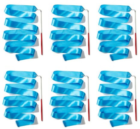 JINJUMEI 6 Stück Bänder für Gymnastik Tanzbänder 2 Meter Gymnastikband mit Wirbelndem Stab Kinder Tanzen Streamer Gymnastik Streamer Rhythmische Sportgymnastik Band für Kinder Tanzen Gym Training