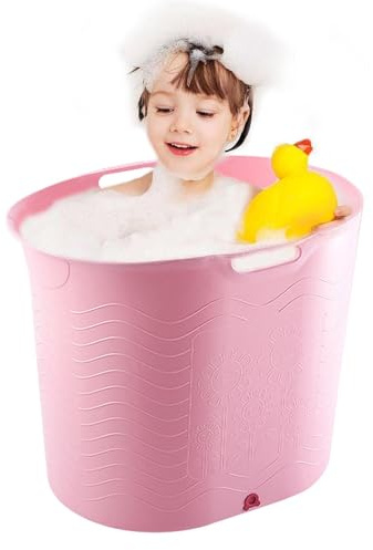 Maciun Kinderbadewanne – Hochtemperaturbeständige Komfort-Baby-Badewanne Drainage Boden – sichere tragbare Badewanne Reise große Kleinkindwanne Badeeimer Babyparty