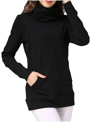 Vêtements de Maternité Femme Col Roulé Hauts d'allaitement Femme Couleur Unie Pull Femme Manches Longues Tee Shirt Enceinte Femme avec Poches Pulls de Grossesse Femme Tops Grande Taille