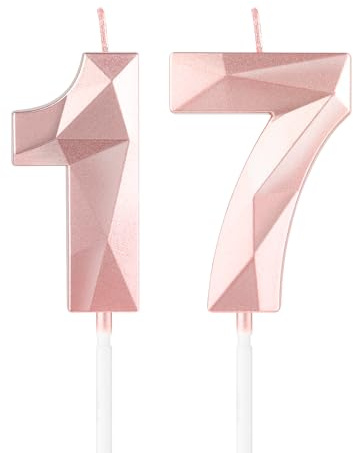 Rose Gold 17th Birthday Candles,3D Number 17 Candle for Cake,Girls 17th Birthday Decorations,Rose Gold 17 Candle Cake Topper for Girls Her Him Birthday Party Wedding Decorations