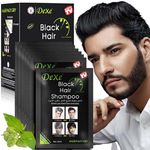 10 flaconi di shampoo colorante nero istantaneo, shampoo colorante nero per barba da uomo, adatto sia per uomini che per donne, contiene estratti vegetali (Natural Black)
