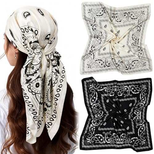 AOOSA Foulard Capelli Donna, Moda Bandana Donna, Motivi Classici Sciarpa Quadrata Grande Sciarpa, Colorate Turbante Seta, Multiuso Accessori per Capelli
