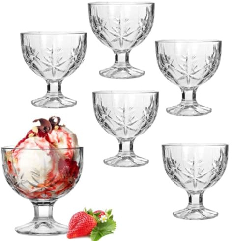 Generico Coppe da Gelato in Vetro, Set di 6 Coppette Decorative, Design Elegante con Motivo a Stella