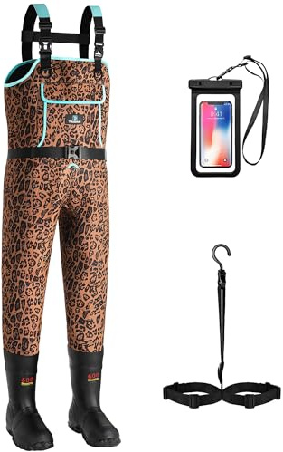 Trudave Chest Waders for Women, 6mm Insulated Hunting Wader for Women, Neoprene Womens Waders with 600G Rubber Boots, Waterproof Fishing Waders, Leopard, Size 8