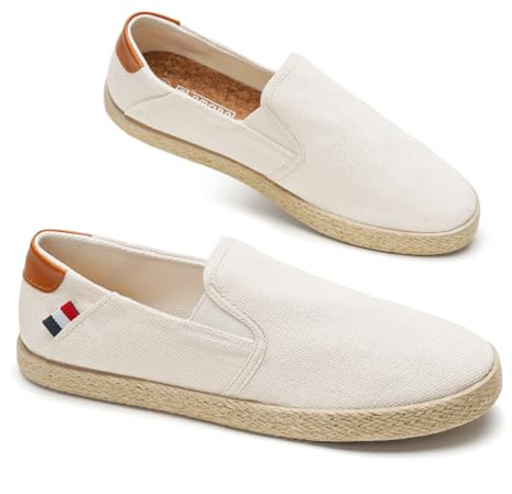 GLAMORA Alpargatas Hombre Slip On Lona Canvas Zapato Plano Ligero Transpirable Sin Cordones Suela Goma Efecto Esparto Casual Verano Flexible Comodo white-43