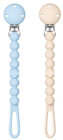 TYRY.HU Chupetero Silicona Cadenas Chupetes Bebé Mordedor Soothie Clip Sujetachupetes de Una Pieza Diseño Monobloque Chupete Holder para niños y niñas 0M+ Paquete de 2