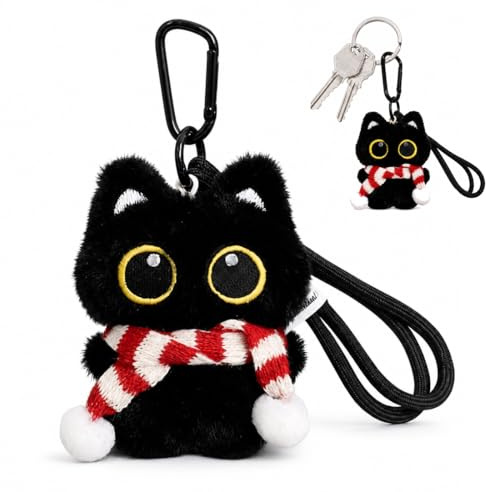 EBHO Llavero de peluche de gato negro, adorno para bolso, bonita idea de regalo para chicas y amantes de los gatos