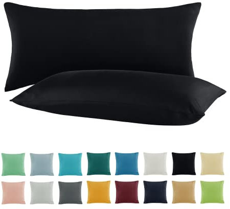 SHC by BaSaTex 2er Pack Jersey Kissenbezüge Kissenhüllen | Kopfkissenbezug aus 100% Baumwolle | 40x60 cm Nackenkissen Bezug | Farbe Schwarz