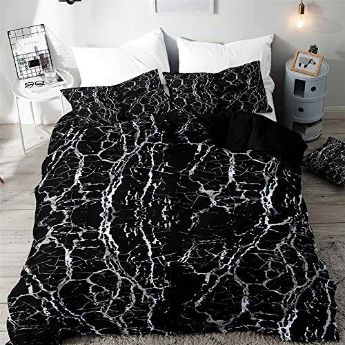 Morbuy Marmor Bettbezug Bettwäsche Set - 3D Erwachsene Kinder Bettwäsche-set, Mikrofaser Weiche Bettbezug mit Reißverschluss und Kissenbezüge (200x200cm,schwarz)