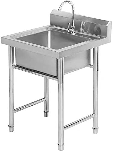 Guyifuny Lavello da appoggio Lavello a Vasca Singola in Acciaio Inox Lavello da Cucina Professionale a 1 Scomparto per Ristorante, Garage e Cortile