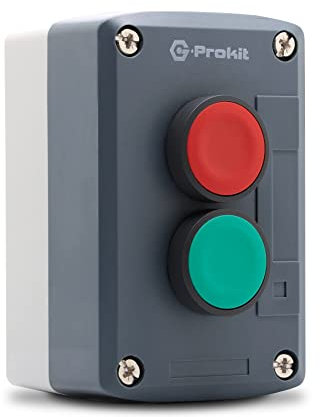 G-Prokit IP65 Bouton poussoir 2 voies Rouge et Vert Industriel Start/Stop Boîtier Gris, Porte ou Portail, Usage Intérieur ou Extérieur, Étanche (2 voies Vert/Rouge)