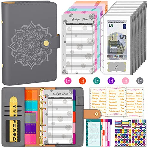 Aocii Budget Planner Agenda Anelli A6 - Pianificatore finanziario, Il Libro del Risparmio, Agenda del Risparmio, Risparmio Soldi Budget Binder,Cash Stuffing Agenda Planner (Grigio mistico)