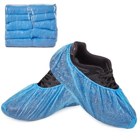 Areso – Patucos Desechables 100 Unidades Ajustables con Goma Elástica, Cubre Zapatos de Plástico Impermeables de Color Azul