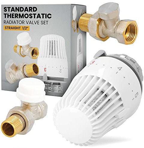 Thermostatsatz Thermostat-Set Geradeausführung 1/2 Zoll Thermostatkopf Thermostatventil Rücklaufverschraubung Heizkörperventil Heizkörperzubehör Heizung