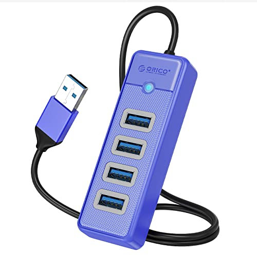 ORICO 4-Port USB 3.0 Hub 5Gbps Ultra Slim Portable Usb Extension with 1.64Ft Cable for PC/Laptop/Mac book,Compatible with Mac OS/Linux/Windows,Blue