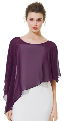 BEAUTELICATE Châle Étole en Mousseline de Soie Boléro Cape De Femme Mariée Mariage Soirée D’été Demoiselle d'honneur Asymétrique - Prune