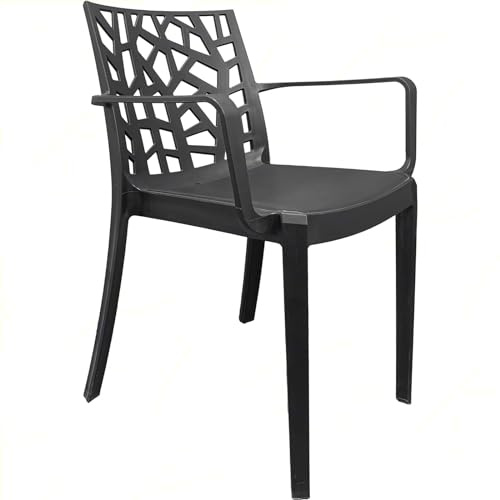 Sicignano | Poltrona Grafite Matrix 58x55x82h cm, Plastica - Impilabile, Resistente agli UV, Facile da Pulire, Antiscivolo, Arredo Interno Esterno Bar Pub Giardino Terrazzo, Made in Italy