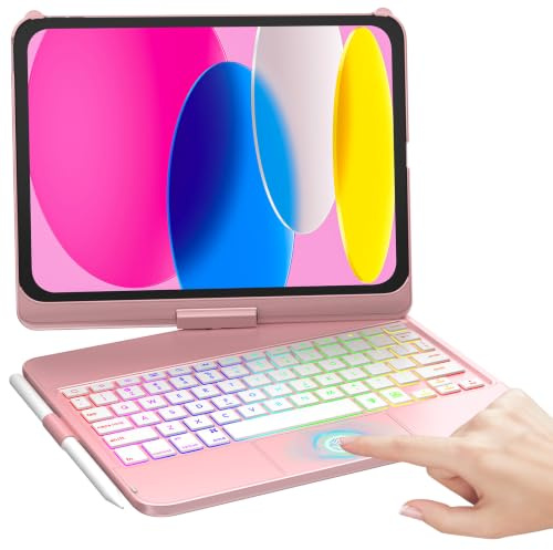 MMK Keyboard Case for iPad A16 11th Generation 2025 and 10th Generation 2022 (11/10.9 inch), Multi-touch Trackpad & 7 Color Backlight & 360°Flip Hard-shell, Compatible with iPad 11/10 Gen, Rose Gold