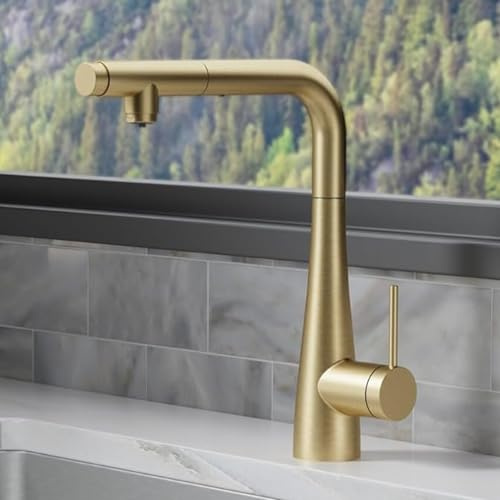 IMEX - Grifo Cocina Extraíble con Osmosis Integrado | Grifo Momando Dorado Osmosis 2 Vías con Ducha Extraíble | Grifería en Latón | Serie Split | Color Oro Cepillado