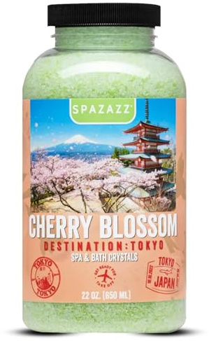 Hot Tub Aromatherapy Spa & Bath Salt Crystals - Cherry Blossom - Tokyo Destinations Collection - Scents for Relaxing in Spas and Bath Tubs - Skin Softening Magnesium Mineral Soak by Spazazz - 22 oz