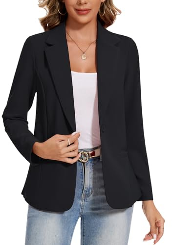 MINTLIMIT Casual Lightweight Long Sleeve Blazer with Notch Lapel and Front Lining for Spring (Black L)
