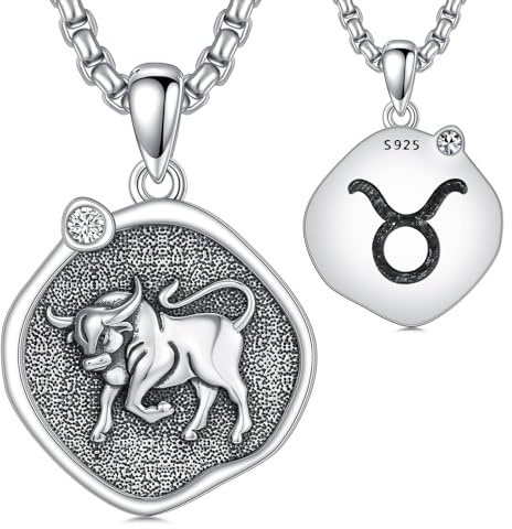 ROMANTICWORK Collana con segno zodiacale, in argento Sterling 925, con ciondolo con segno zodiacale, astrologia, oroscopo, idea regalo per uomo, 21,3 x 21,3 mm, Argento sterling