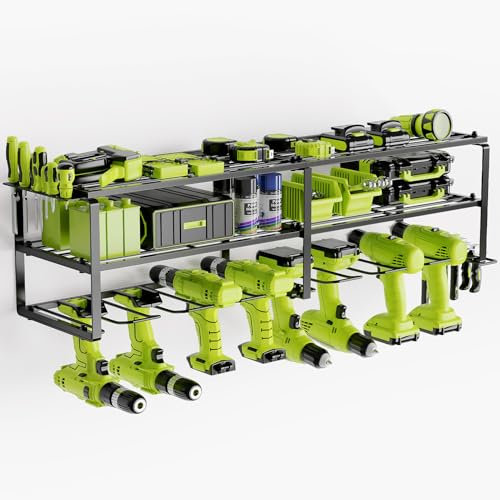 WELDUN 3 livelli di stoccaggio per 8 utensili elettrici, montaggio a parete, trapano a percussione, scaffalatura, portautensili con rack cacciavite per garage, officina