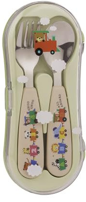 Viners 2 Piece Kids Travel Cutlery Set Stainless Steel Fork & Spoon with Easy-Grip Handles & Carry Case, Cute Animal Train Design, Ideal for Lunchboxes & On-The-Go