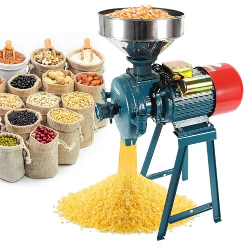 Electric Mill Grinder 2200W Heavy Duty Wet Dry Grain Coffee Cereal Corn Rice Flour Grinding Machine with Adjustable Thickness Funnel for Commercial Use